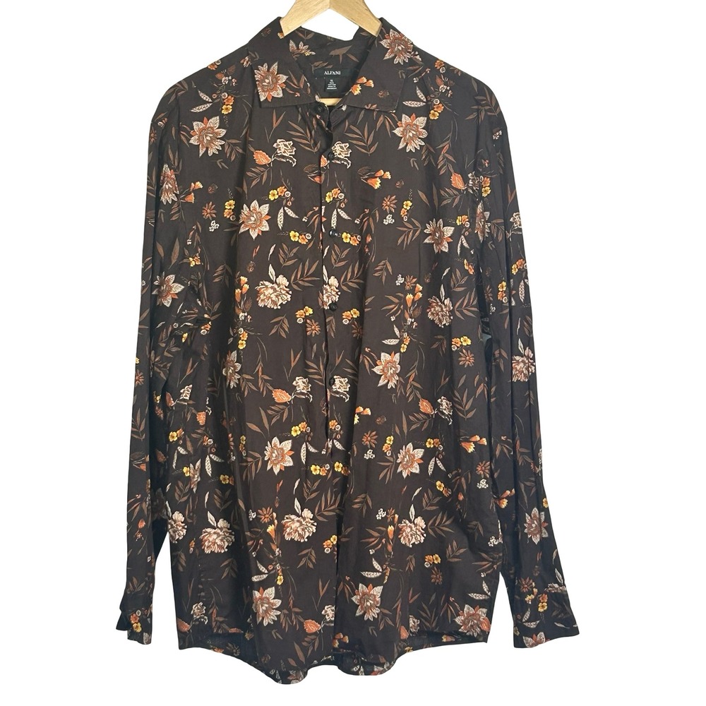 Alfani Cotton Stretch Floral Button Down Shirt Men's Size XL Casual Office